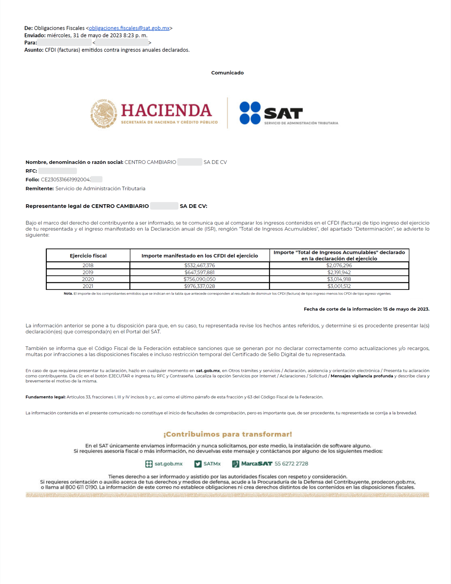 Mensaje de correo electrónico denominado 