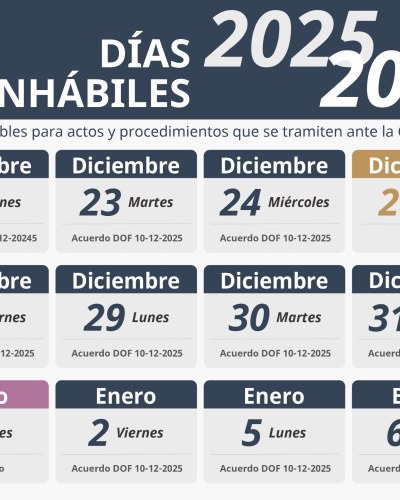 D&iacute;as inh&aacute;biles de actos y procedimientos ante la CNBV 2025-2026